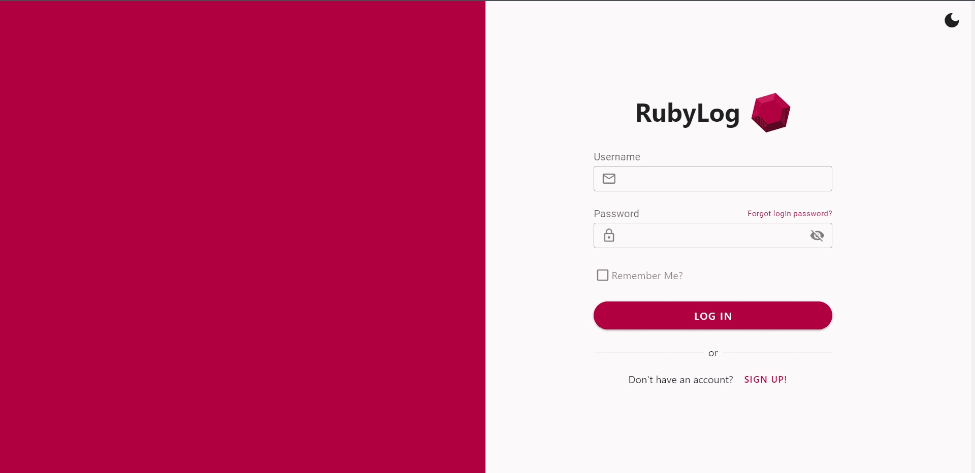 RubyLog - Login Page